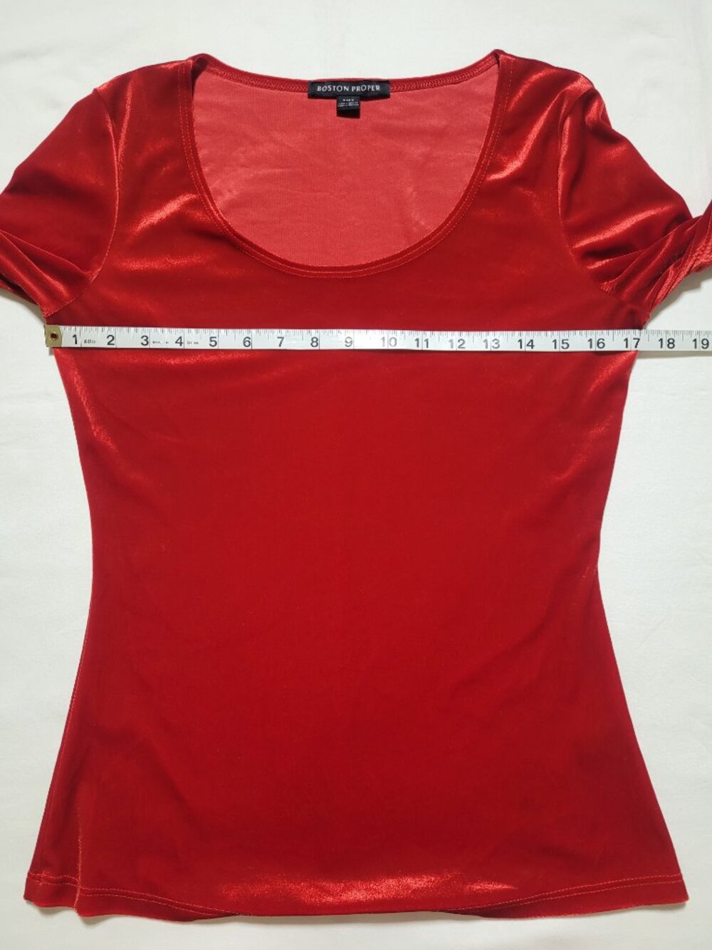 Boston Proper Red Velvet Scoop Neck 3/4 Sleeve Top Small Stretch Blouse Holiday - Picture 5 of 8